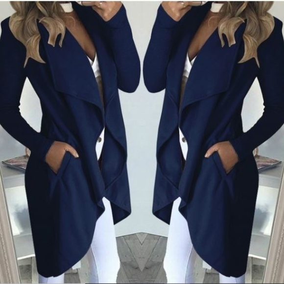 Sweaters - Navy drape front open cardigan